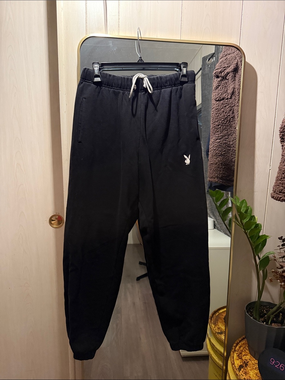 PLAYBOY Black Track Joggers with White Drawstring